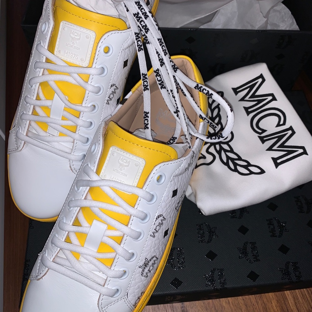 MCM White & Yellow Logo Low-Top Sneakers - Picture 7 of 12